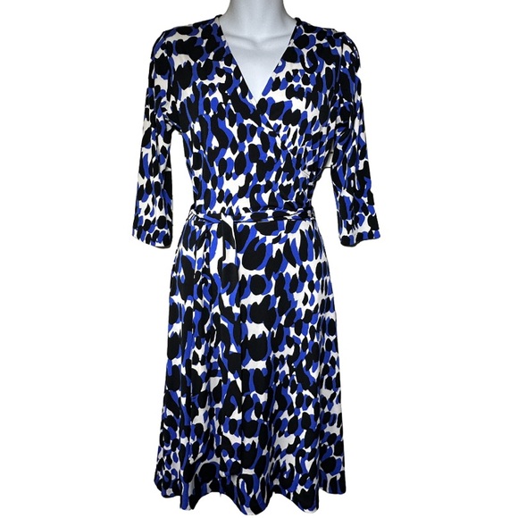 LEOTA | NWT Perfect Wrap Painted Leopard Cobalt 3/4 Sleeve Midi Dress - Picture 1 of 9
